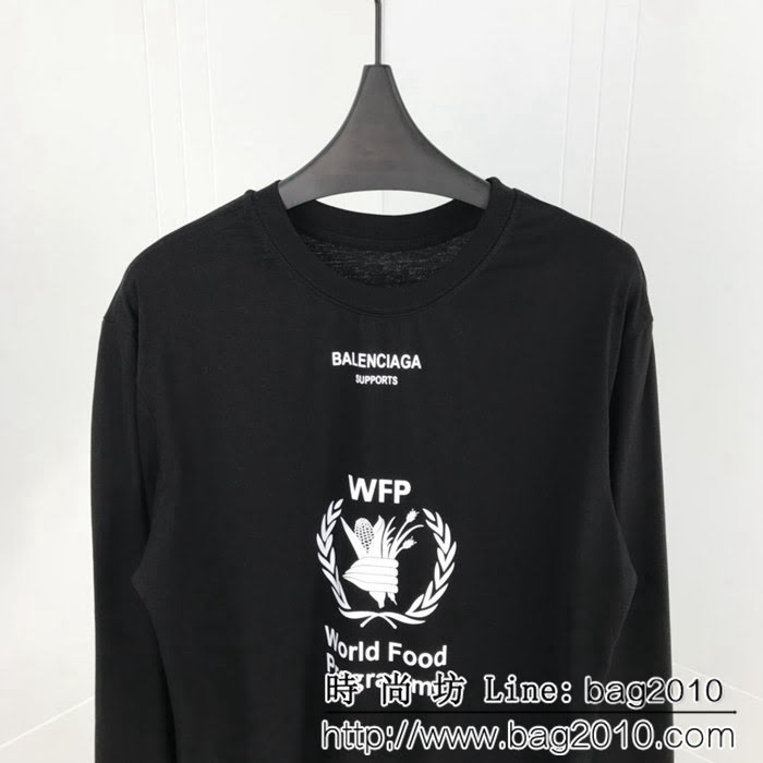 BALENCIAGA巴黎世家 18秋冬新款 世界糧食計畫署 黑色長袖T恤 巴黎最新款 情侶款 ydi1157